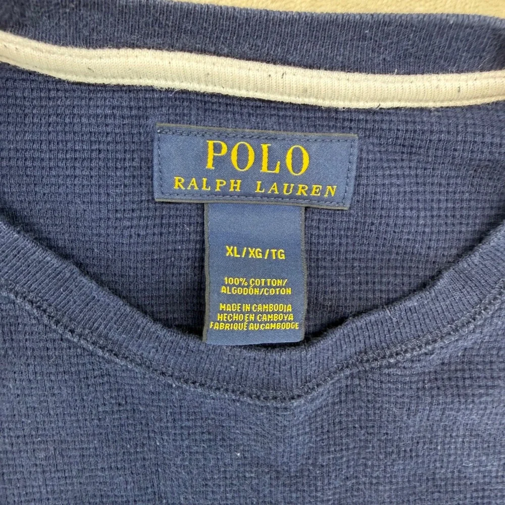 Polo Ralph Lauren Thermal Shirt Mens XL Navy Blue Waffle Knit Long Sleeve Pony